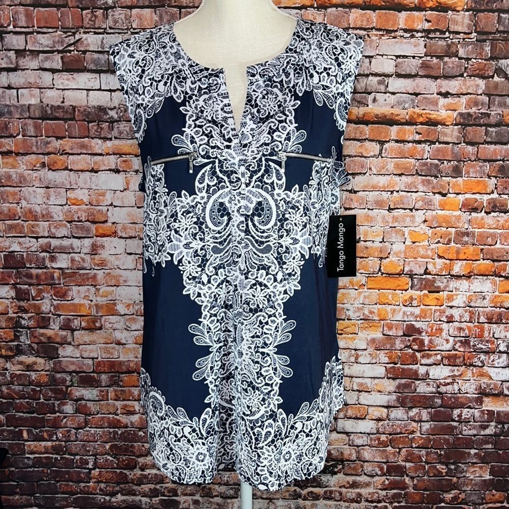 NWT Tango Mango Navy Paisley Blouse